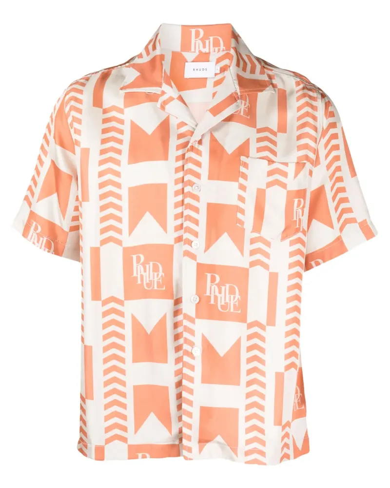 RHUDE Leinenhemd mit geometrischem Print - Nude Nude