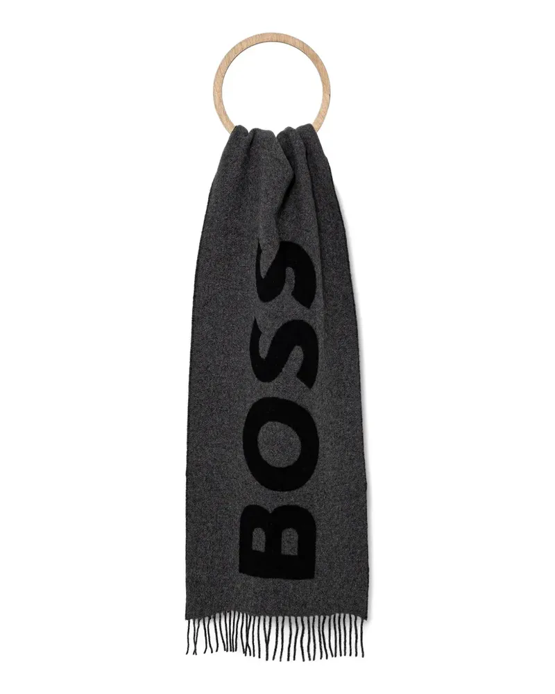 HUGO BOSS fringed logo-detail scarf - Grau Grau