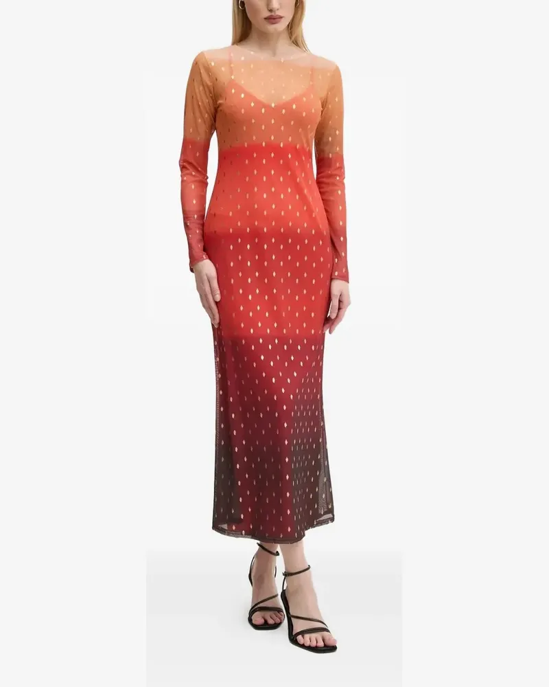 Never Fully Dressed Mesh-Midikleid mit Ombré-Punkten - Orange Orange
