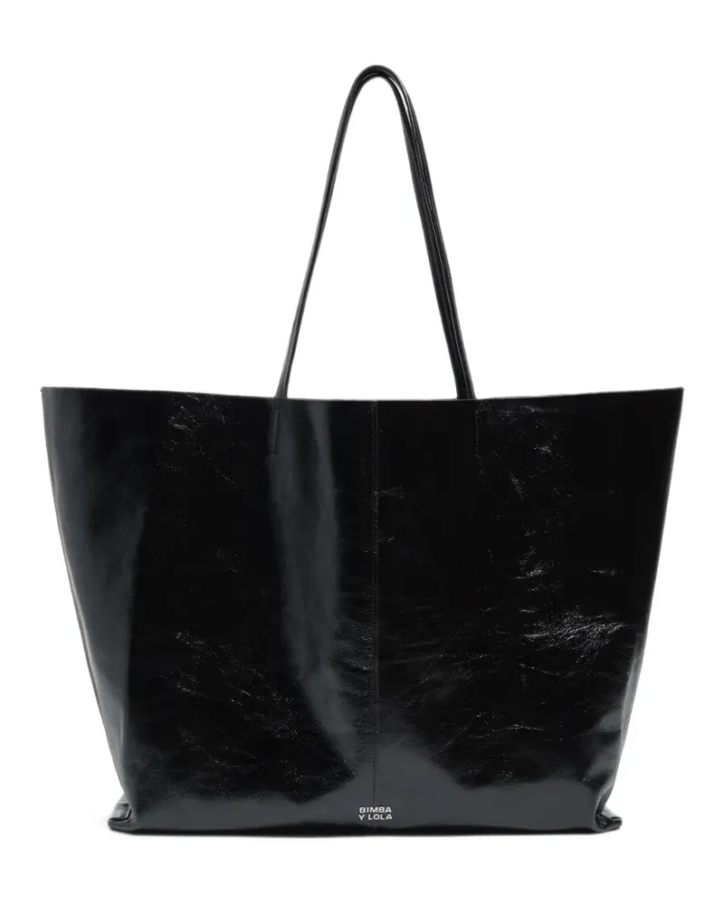 BIMBA Y LOLA Maxi Tote Bag aus glänzendem Leder - Schwarz Schwarz