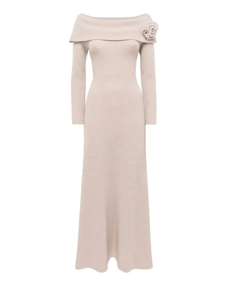 Blumarine floral-appliqué off-the-shoulder midi dress - Nude Nude