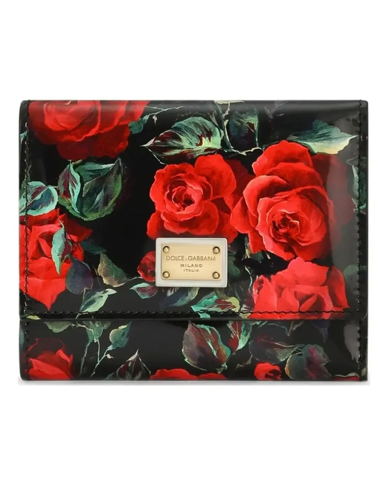 Dolce & Gabbana Dauphine Portemonnaie mit Rosen-Print - Schwarz Schwarz