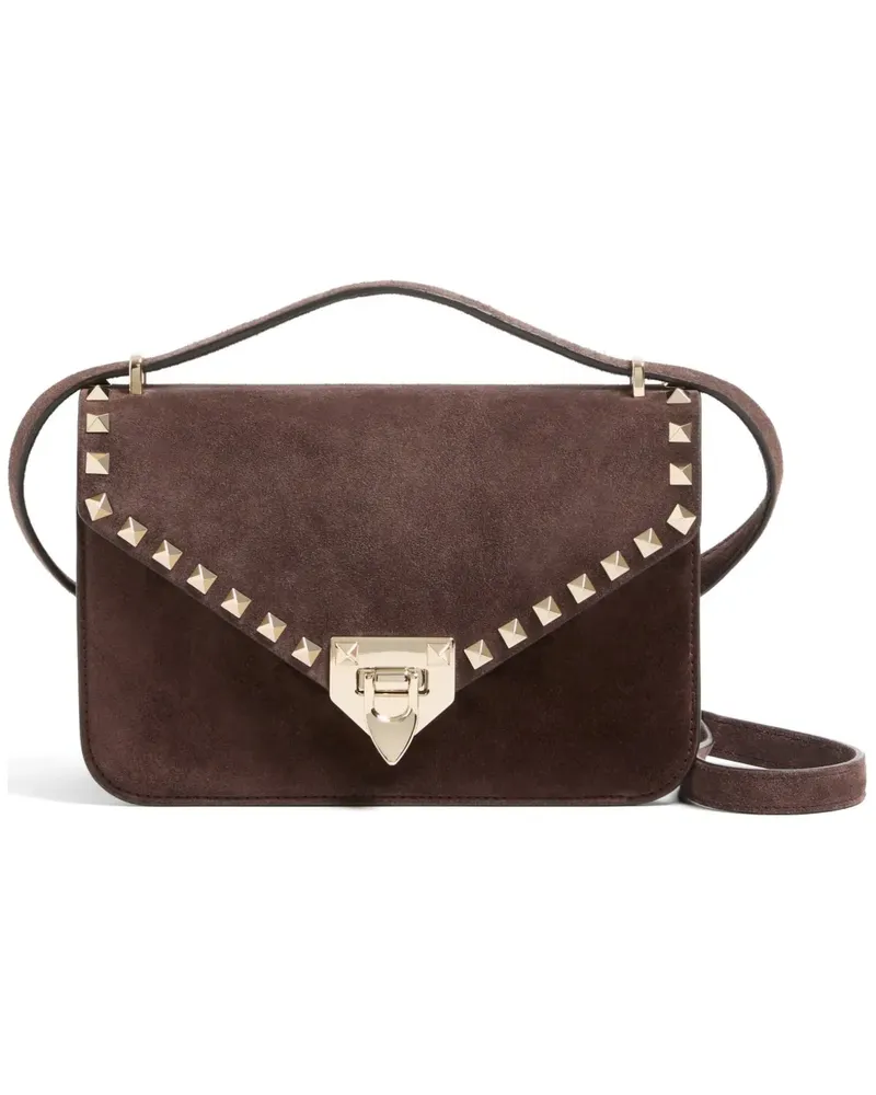 Valentino Garavani Rockstud small shoulder bag in suede - Braun Braun