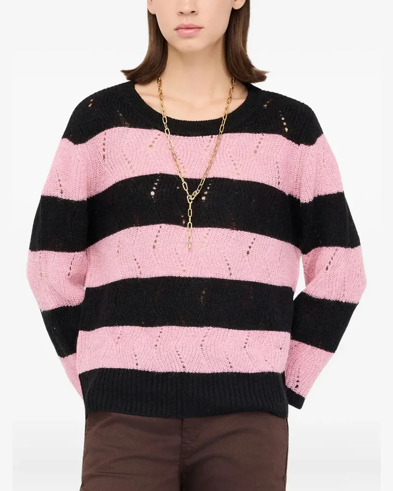Liu Jo Gestreifter Pullover mit Lochmuster - Schwarz Schwarz