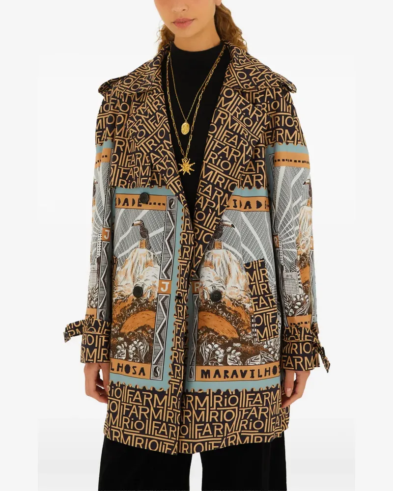 FARM Rio graphic-print double-breasted coat - Schwarz Schwarz