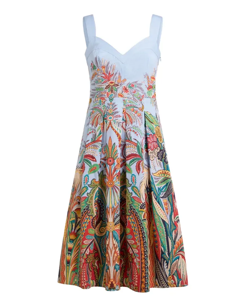 Etro paisley-print pleated midi dress - Blau Blau
