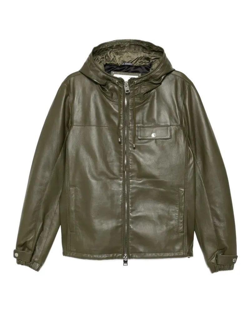 Les Hommes leather hooded jacket - Grün Grün