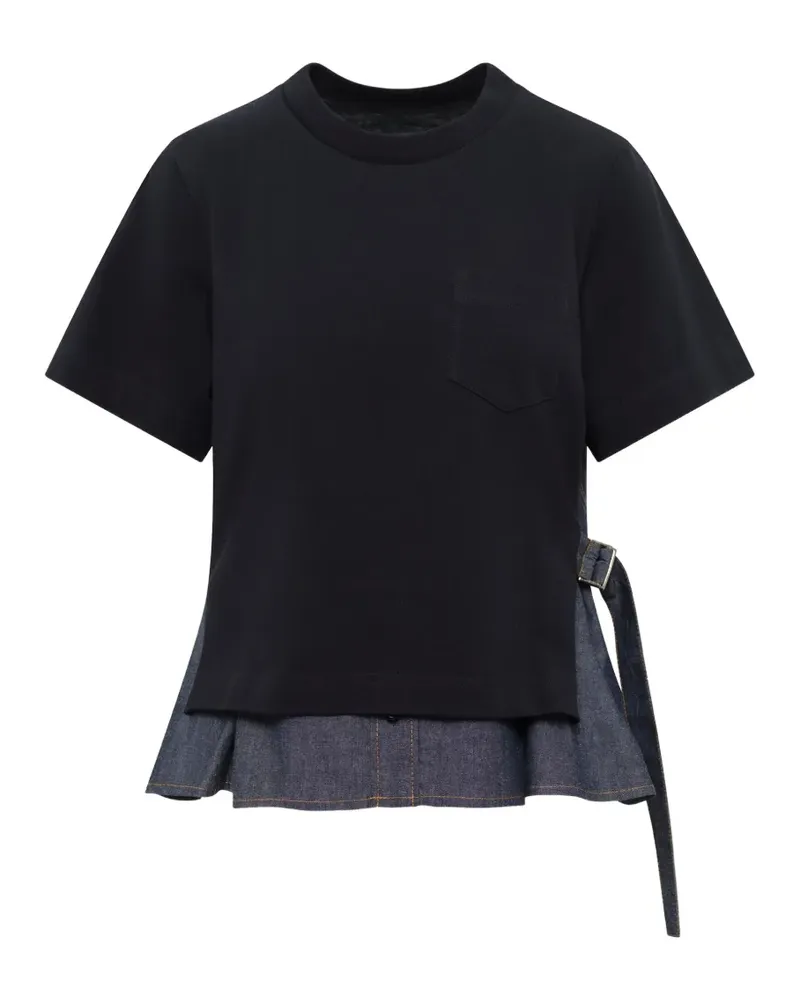 Sacai denim-panelled cotton T-shirt - Blau Blau