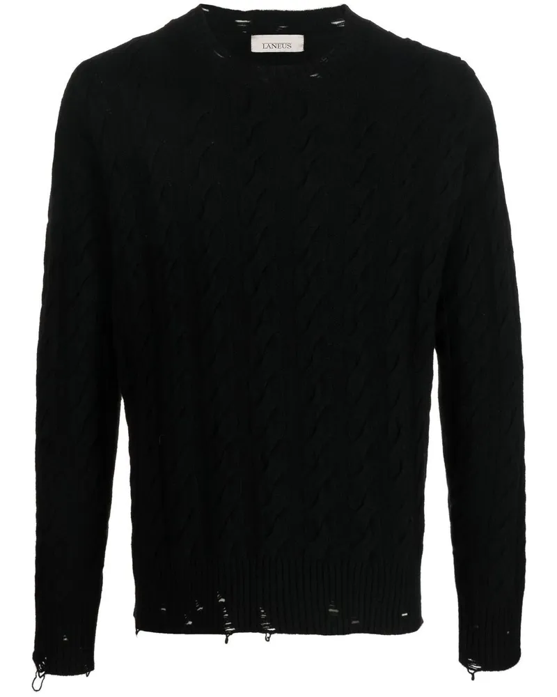 Laneus Pullover mit Zopfmuster Schwarz