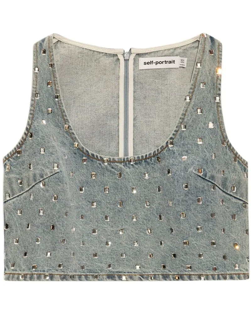 Self-Portrait Top mit Strass - Blau Blau