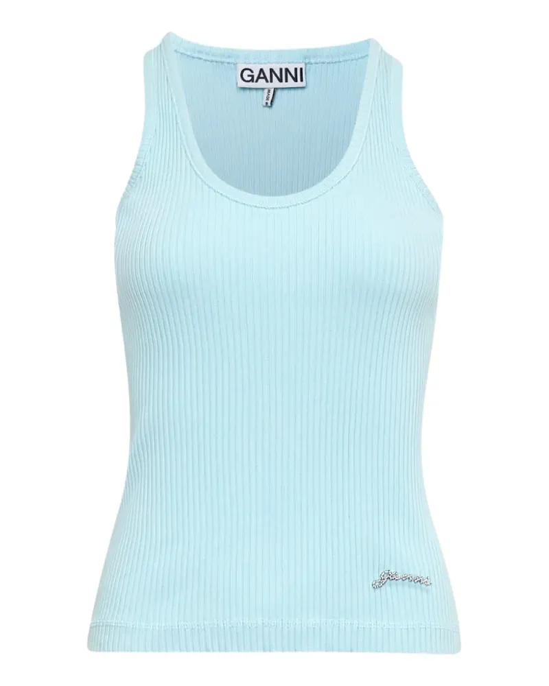 Ganni ribbed-knit logo-embellished tank top - Blau Blau