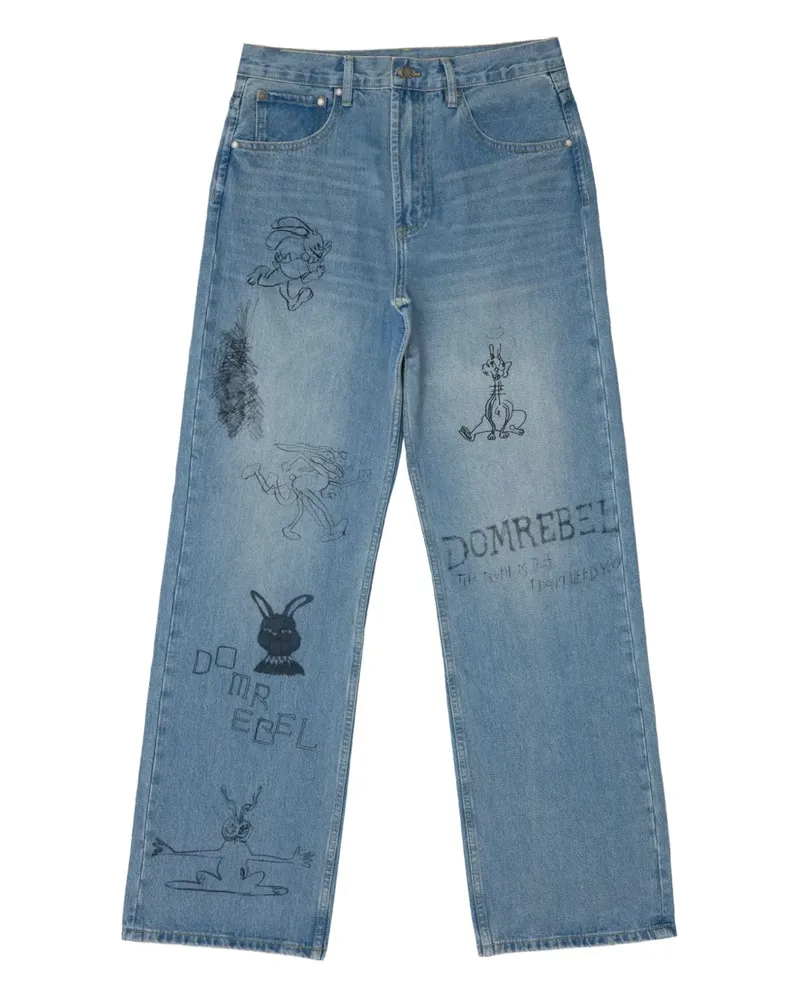 DOMREBEL Straight-Leg-Hose mit Print - Blau Blau