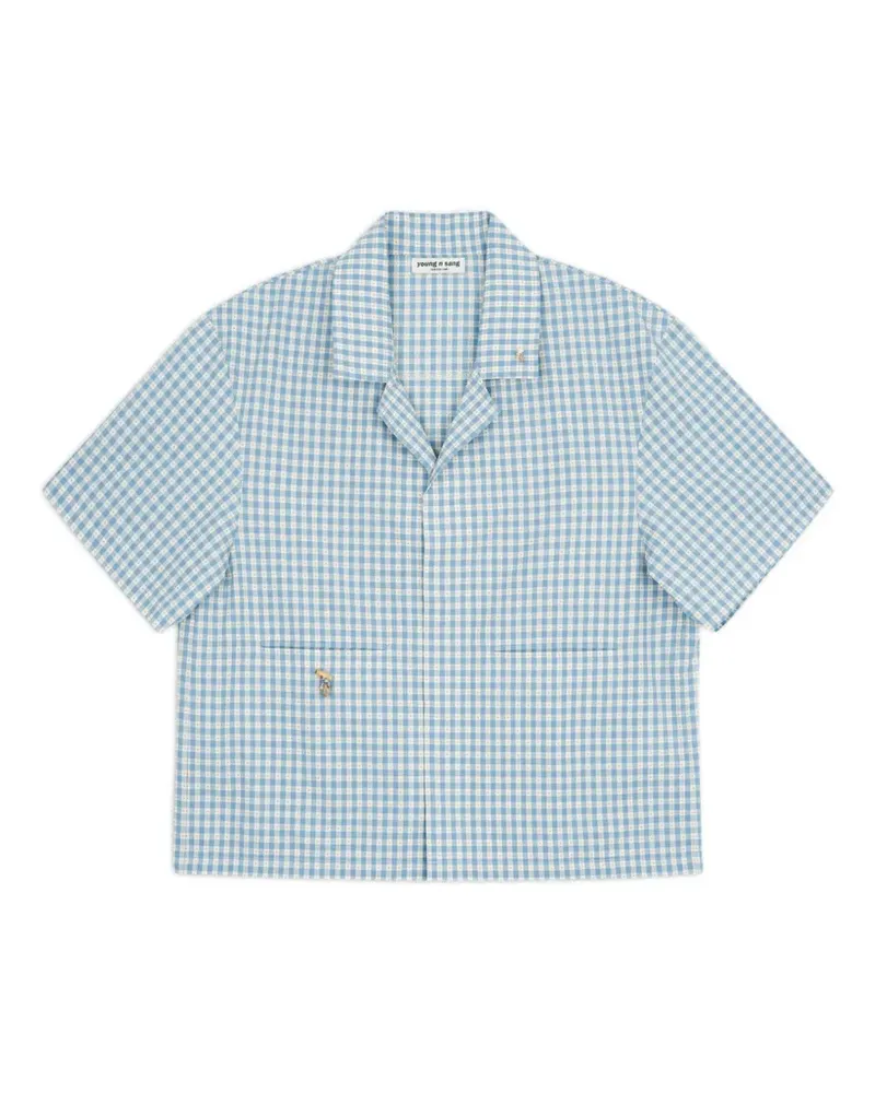 young n sang gingham-check camp-collar shirt - Blau Blau