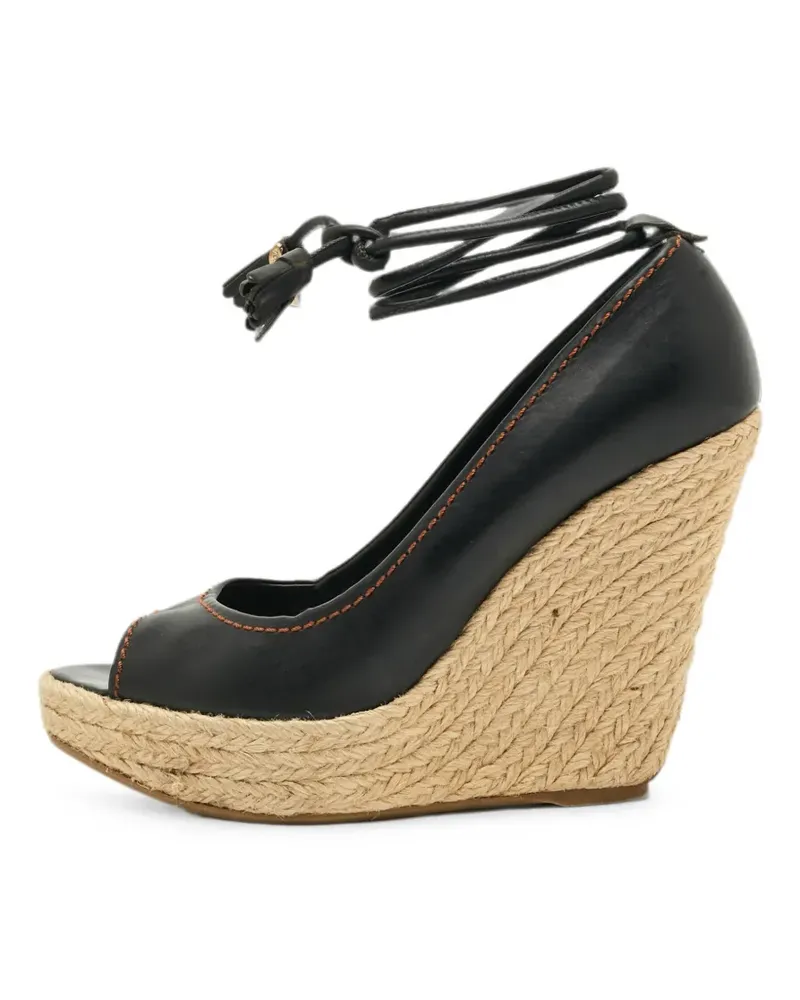 Sergio Rossi ankle-tie peep-toe wedge pumps - Schwarz Schwarz