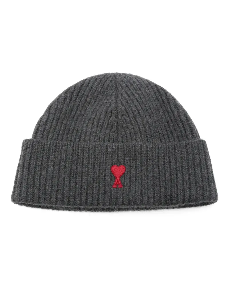 AMI Paris Gerippte Ami de Coeur Beanie - Grau Grau