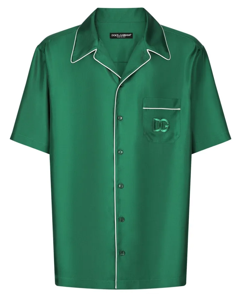 Dolce & Gabbana Seidenhemd mit Logo-Stickerei - Grün Grün