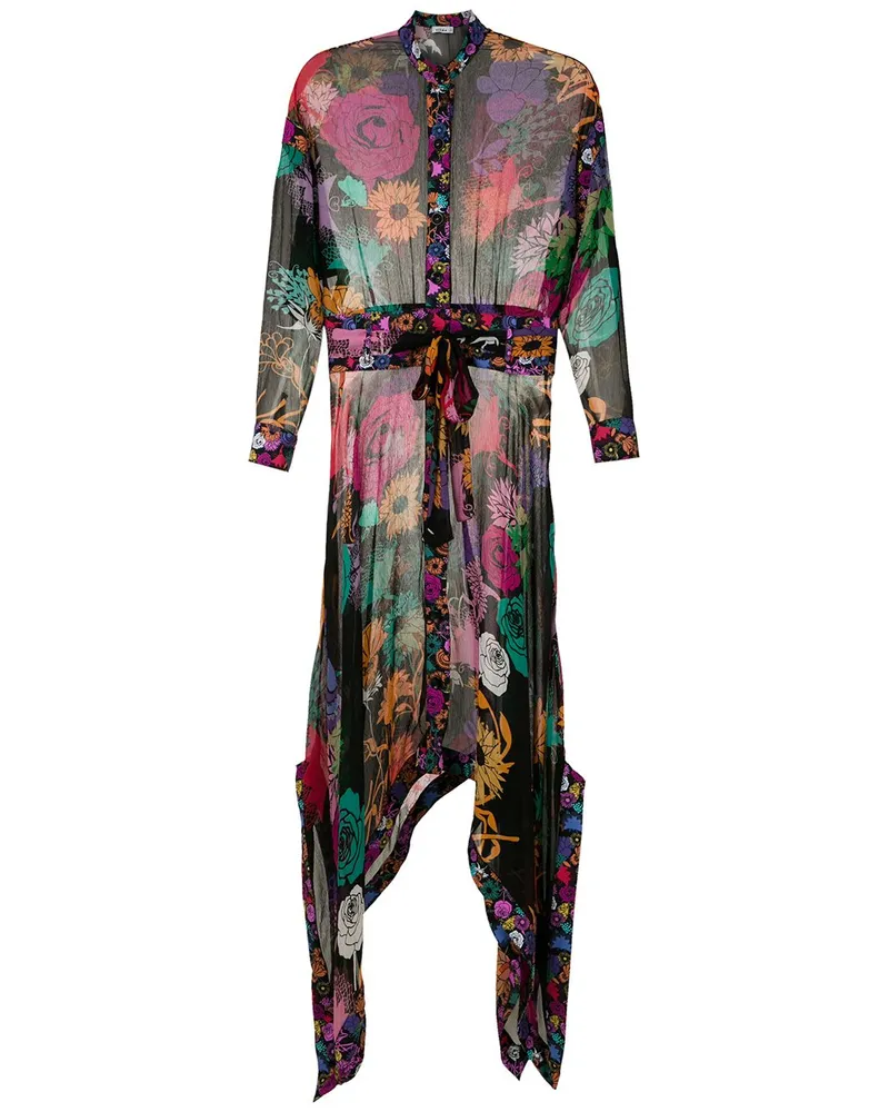 Amir Slama Seidenkleid mit Blumen-Print - Schwarz Schwarz