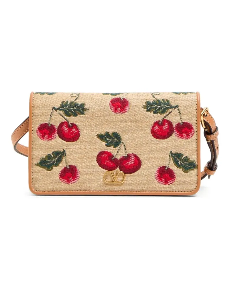 Valentino Garavani Mini VLogo Signature Schultertasche mit Kirschen-Print - Nude Nude