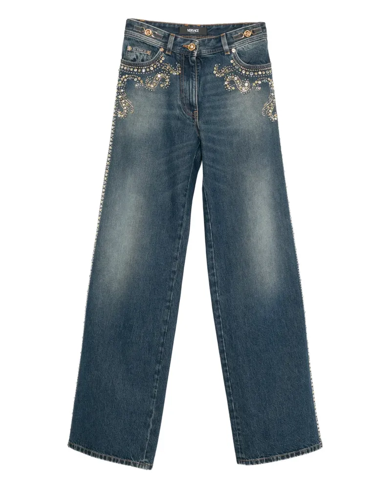 Versace stud-embroidered straight-leg jeans - Blau Blau