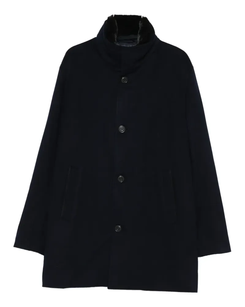 Paul & Shark Stehkragen-Mantel mit Pelzbesatz - Blau Blau