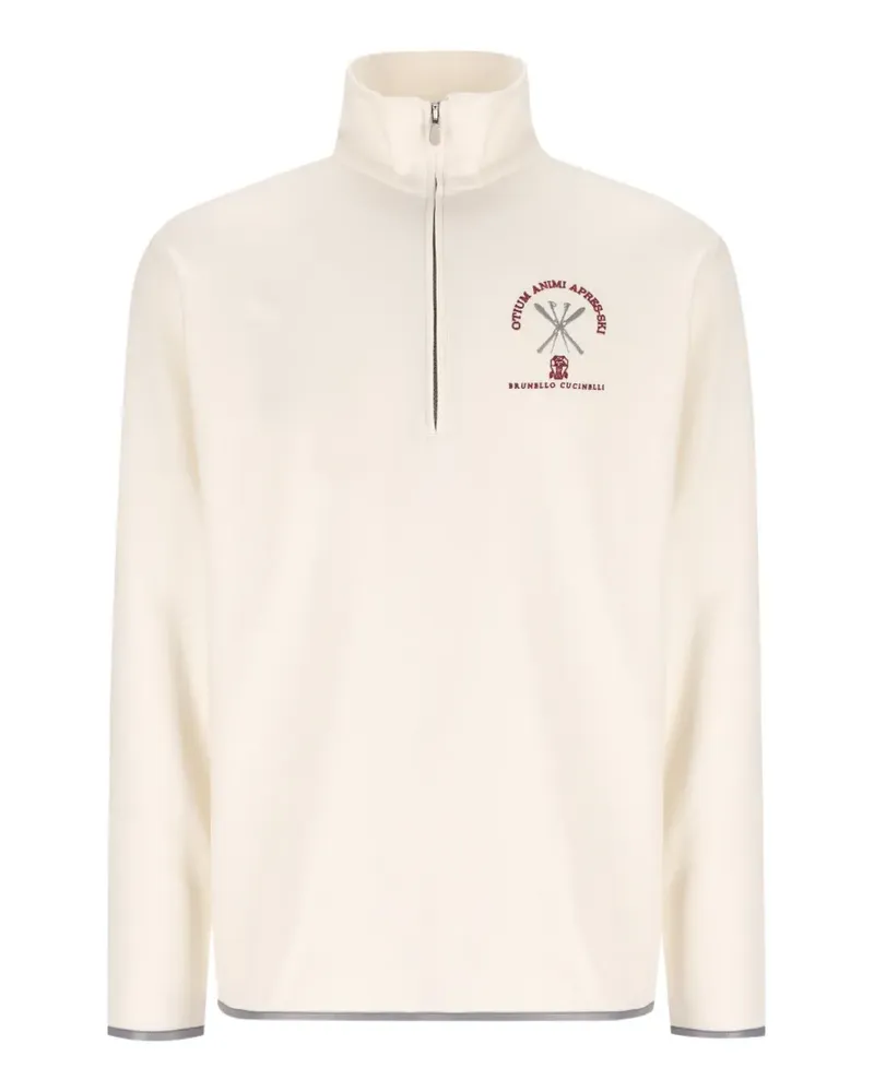 Brunello Cucinelli embroidered half-zip sweatshirt - Nude Nude
