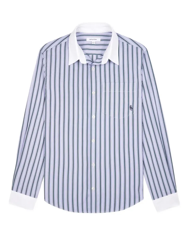 SPORTY & RICH Gestreiftes Hemd mit Kontrastkragen - Blau Blau