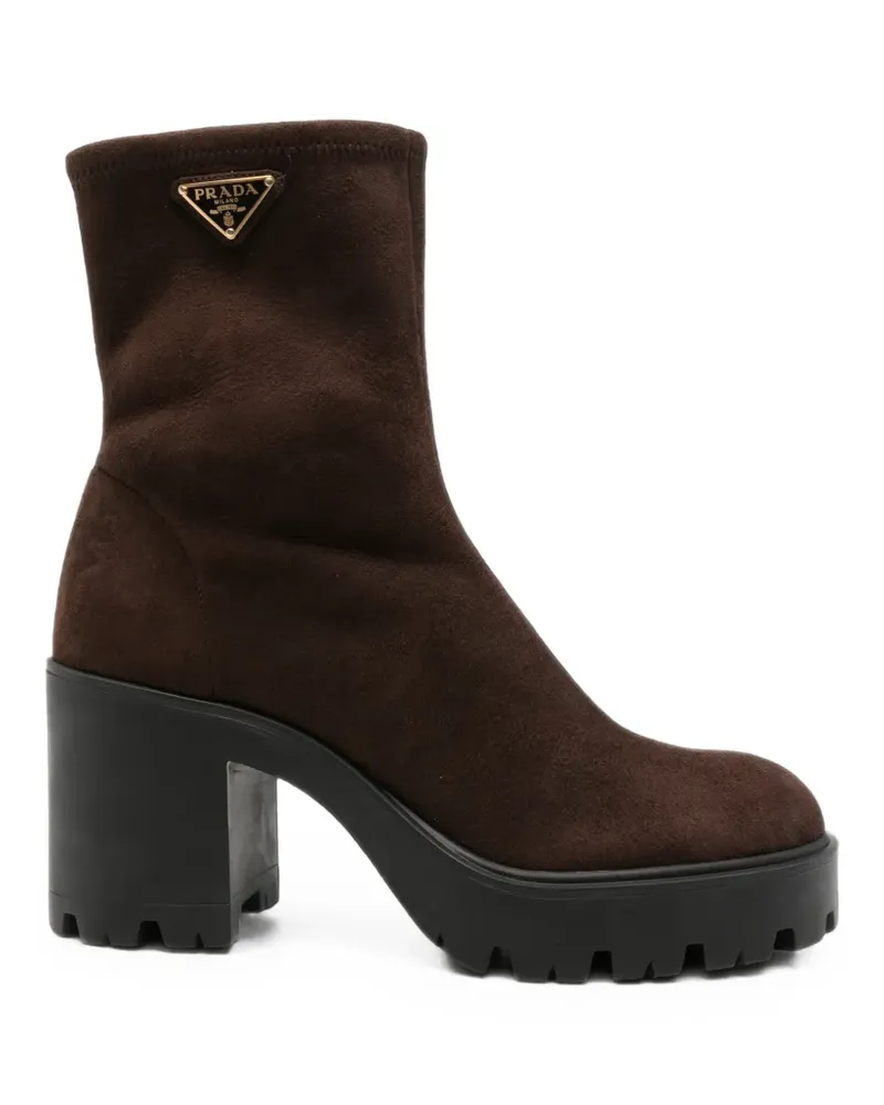 Prada logo-plaque chunky-sole boots - Braun Braun