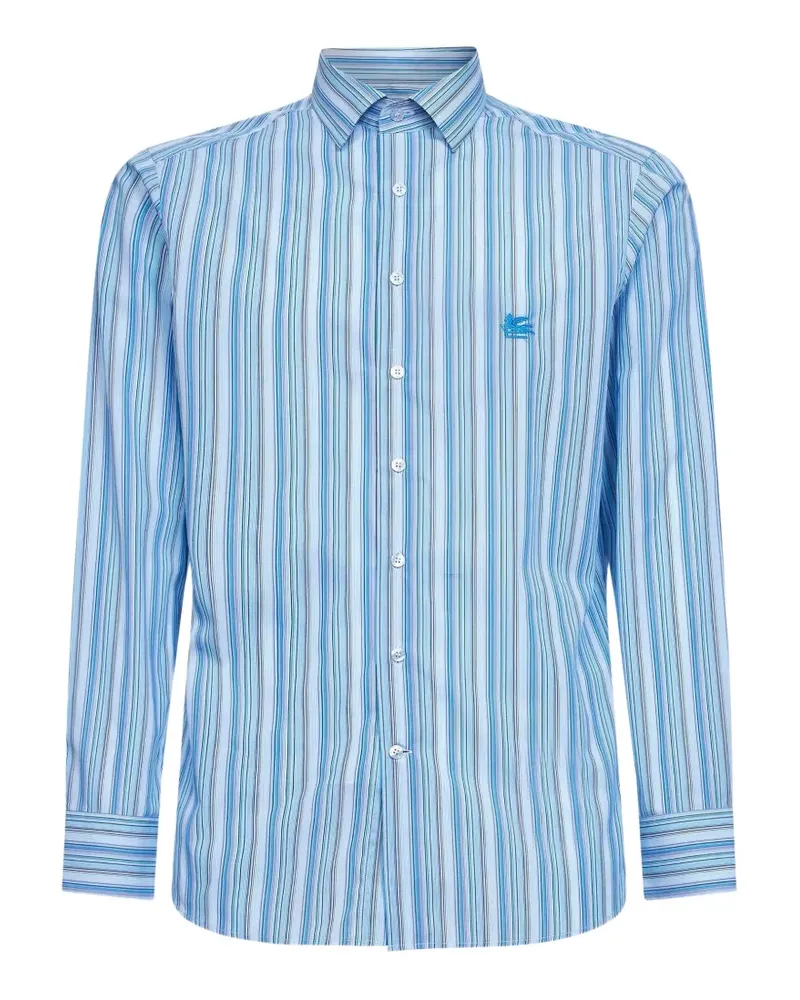 Etro striped-pattern logo-embroidered shirt - Blau Blau