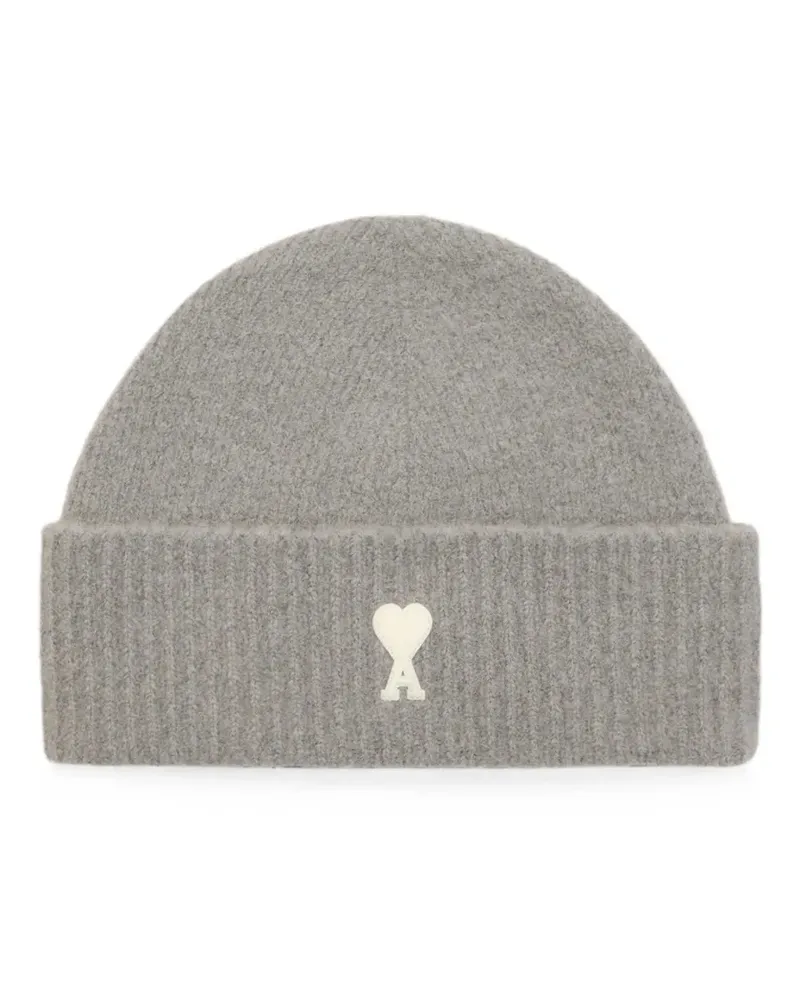 AMI Paris Graue Beanie aus Alpaka mit Ami de Coeur Grau