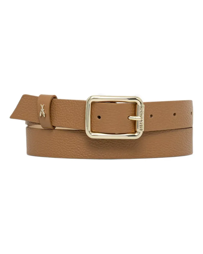 Patrizia Pepe logo-plaque pebbled leather belt - Braun Braun