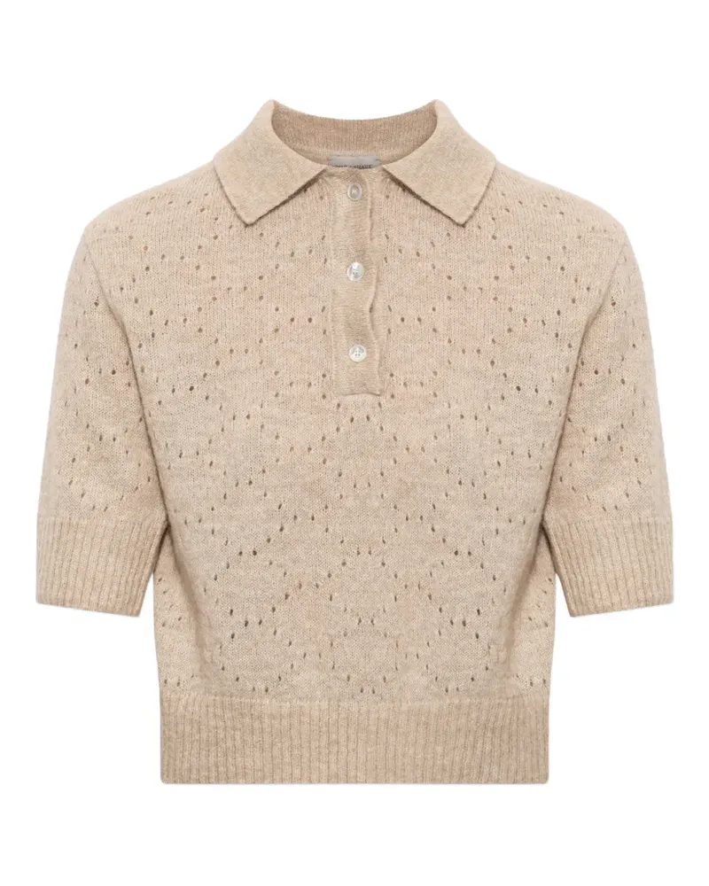 Paul & Shark perforated-knit polo top - Nude Nude