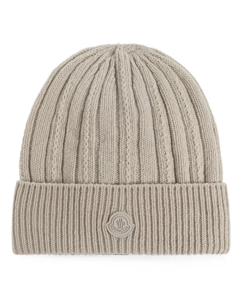 Moncler logo-patch ribbed-knit beanie hat - Nude Nude