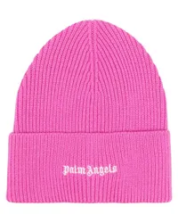 Palm Angels Gerippte Strickmütze mit Logo Rosa