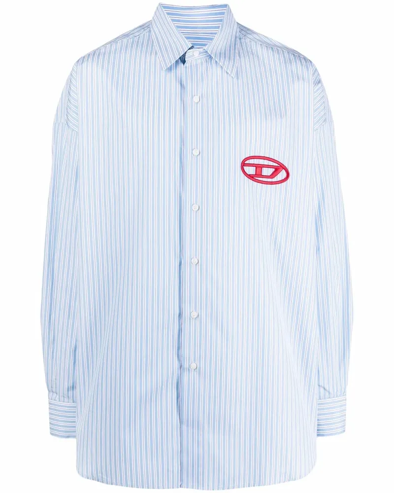 Diesel Gestreiftes Hemd mit Logo-Stickerei - Blau Blau