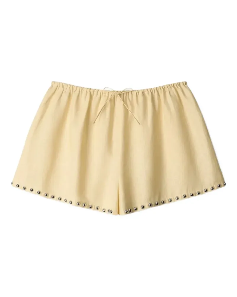 STAUD Paddle stud-embellished linen shorts - Nude Nude
