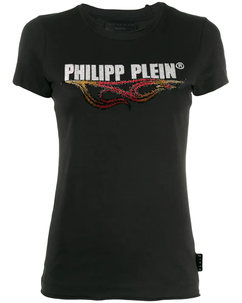Philipp Plein T-Shirt mit Flammen-Logo - Schwarz Schwarz