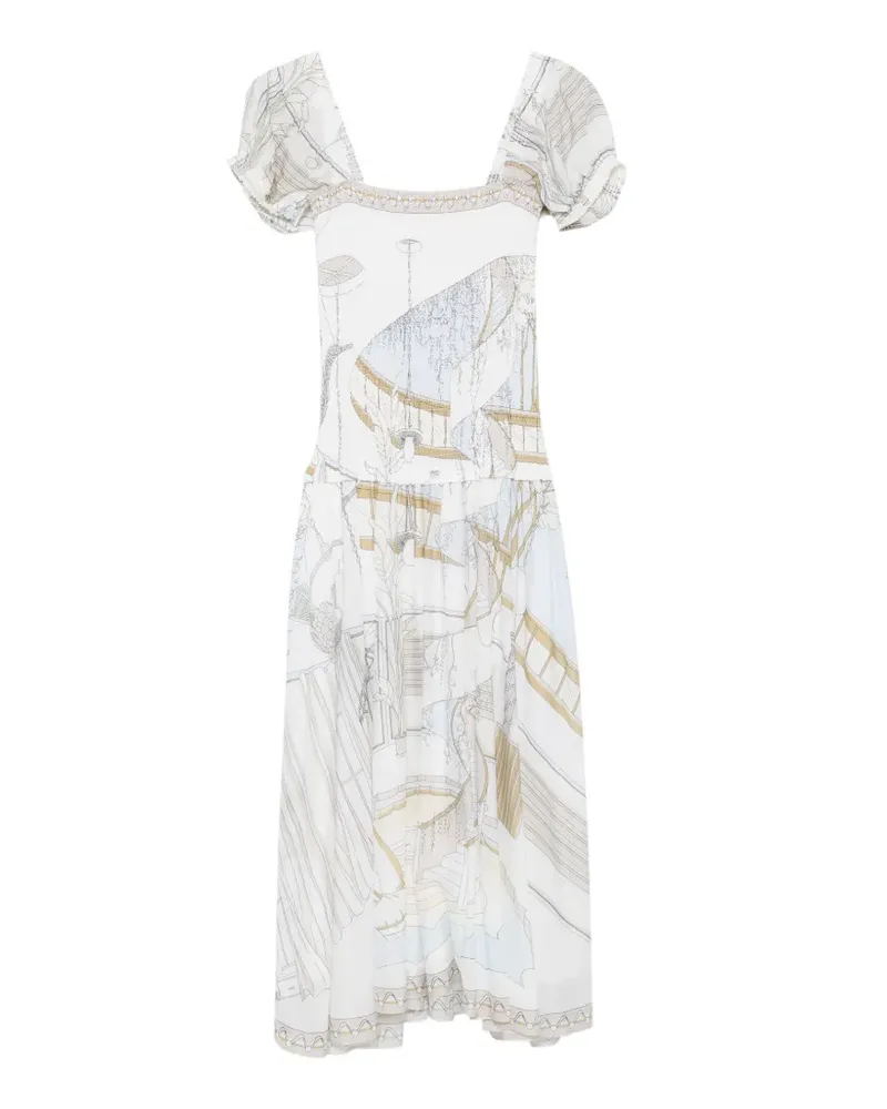 Tory Burch graphic-print midi dress - Nude Nude