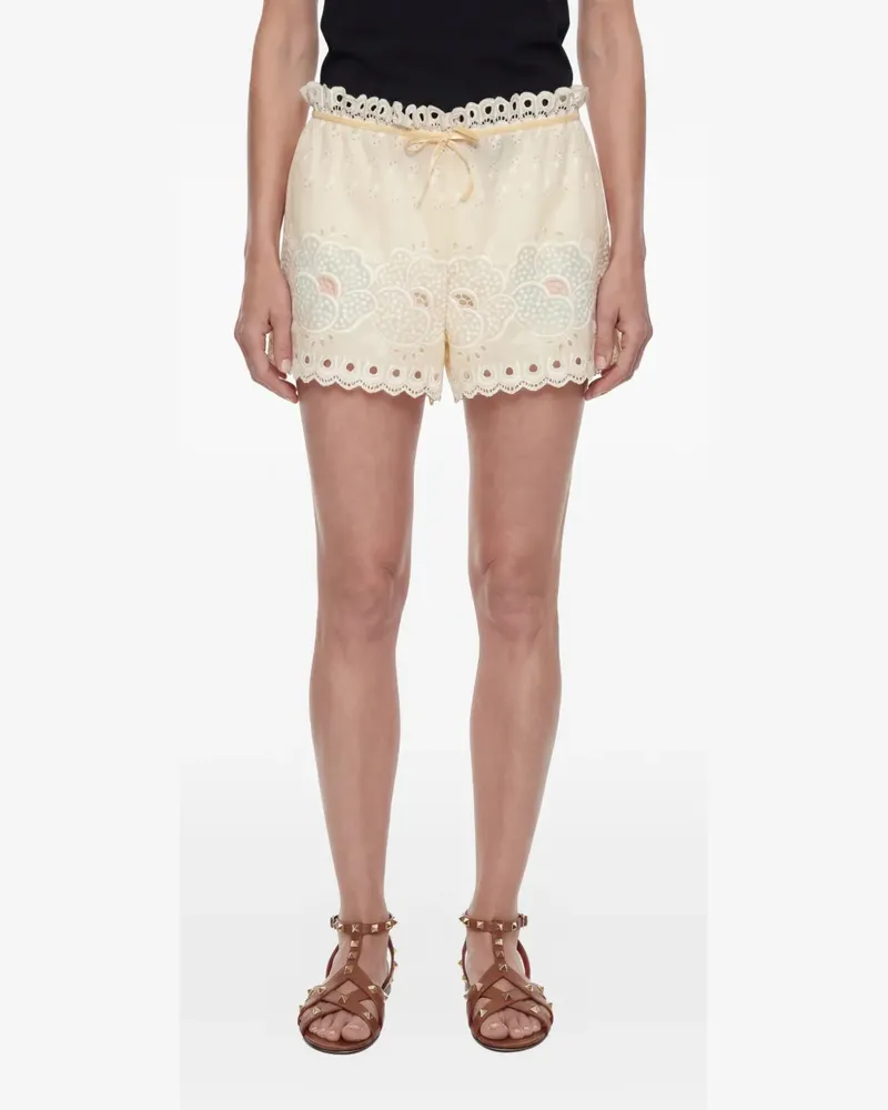 Valentino Garavani embroidered scalloped shorts - Nude Nude
