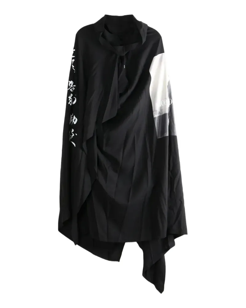 Yohji Yamamoto Asymmetrisches Midikleid mit Print - Schwarz Schwarz