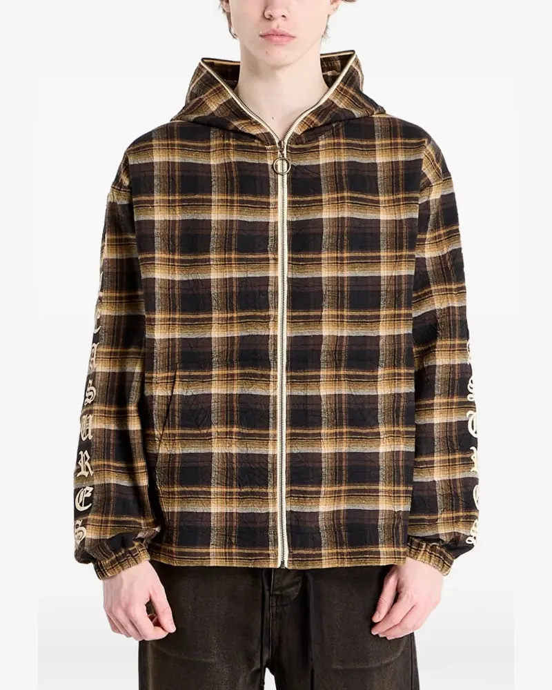 PLEASURES Groove plaid hooded jacket - Braun Braun