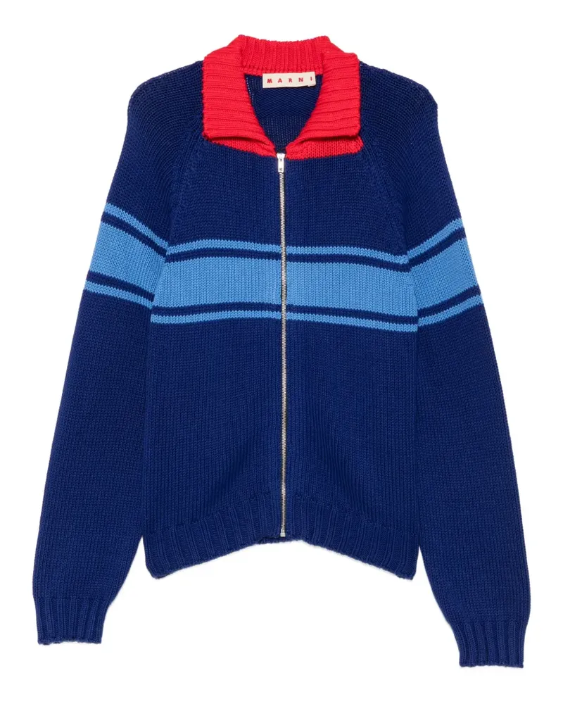 Marni striped zip-up cotton sweater - Blau Blau