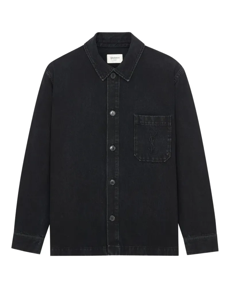 Saint Laurent Cassandre Hemdjacke aus Baumwoll-Leinen-Gabardine - Schwarz Schwarz