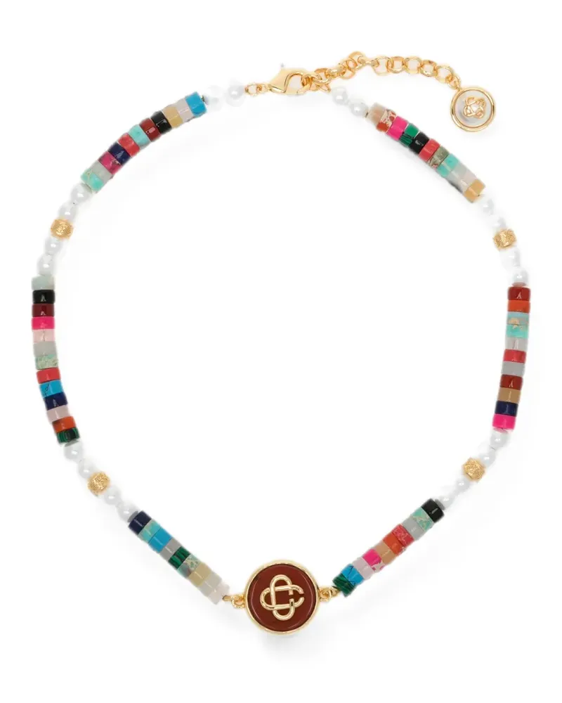 Casablanca Paris logo-pendant beaded necklace - Gold Gold