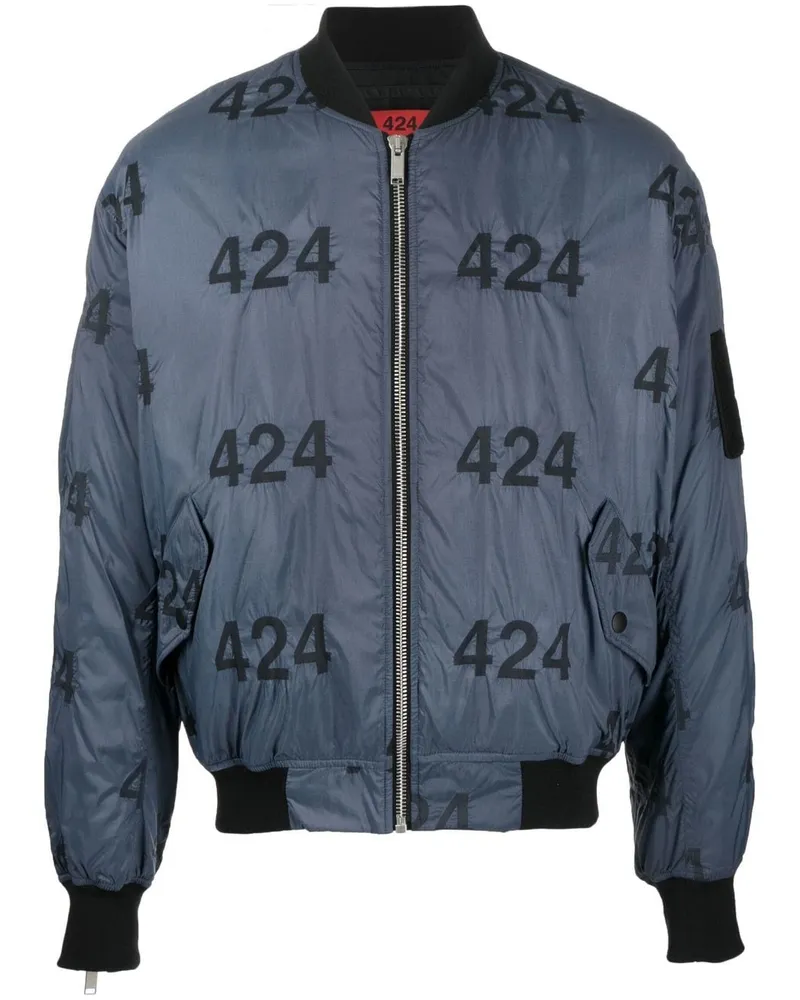 FourTwoFour on Fairfax Gesteppte Bomberjacke mit Logo Blau