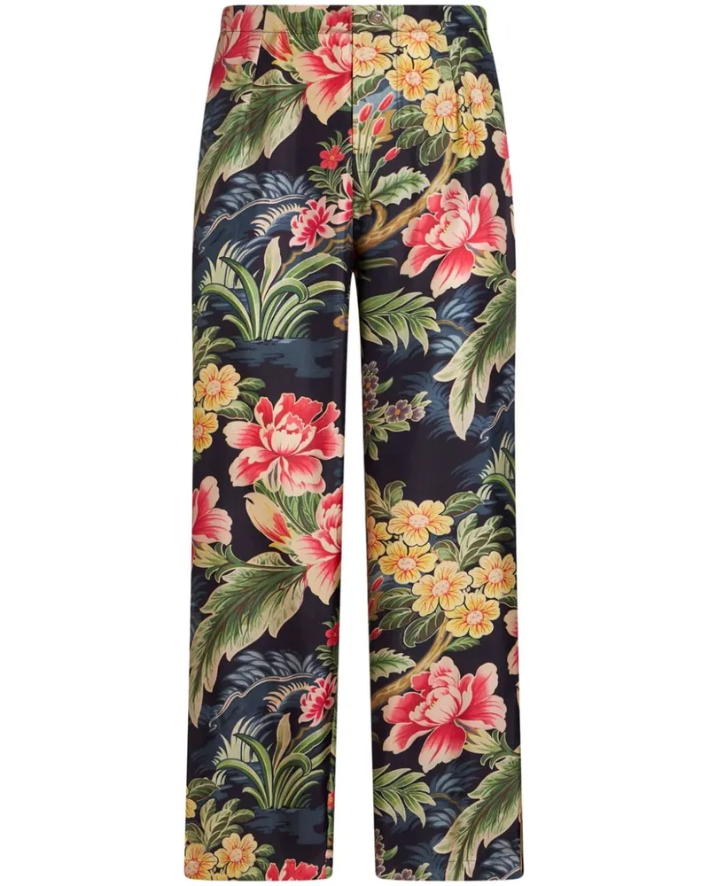 Etro Seidenhose mit Blumen-Print - Blau Blau