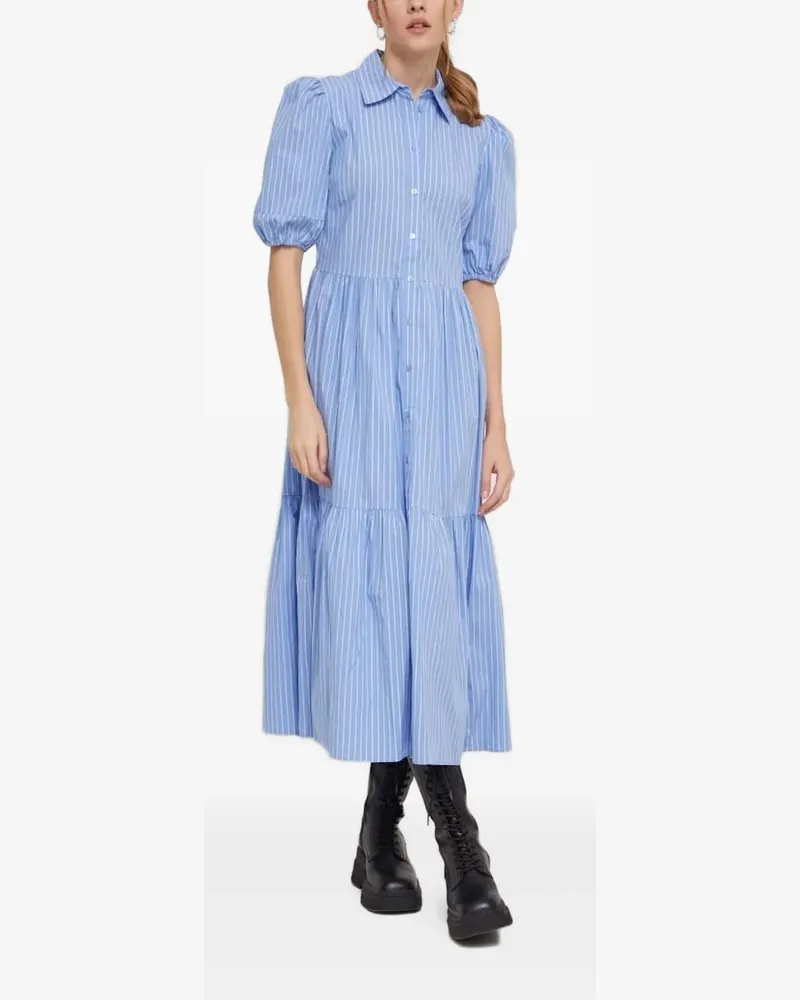 Desigual Gestreiftes Midikleid mit Puffärmeln - Blau Blau