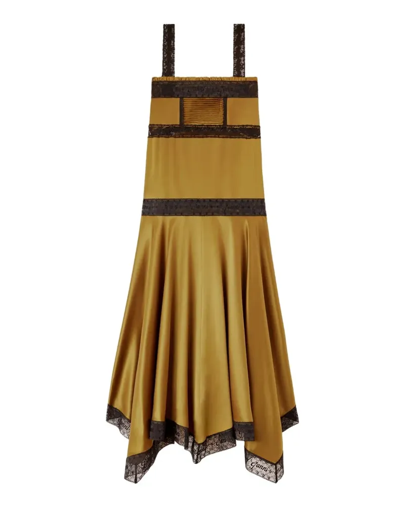 Ganni Maxikleid mit Spitzeneinsätzen - Gelb Gelb