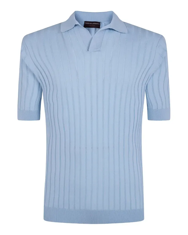 Filippo de Laurentiis Geripptes T-Shirt mit V-Ausschnitt - Blau Blau