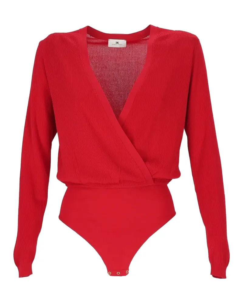 Elisabetta Franchi ribbed-knit wrap-front bodysuit - Rot Rot