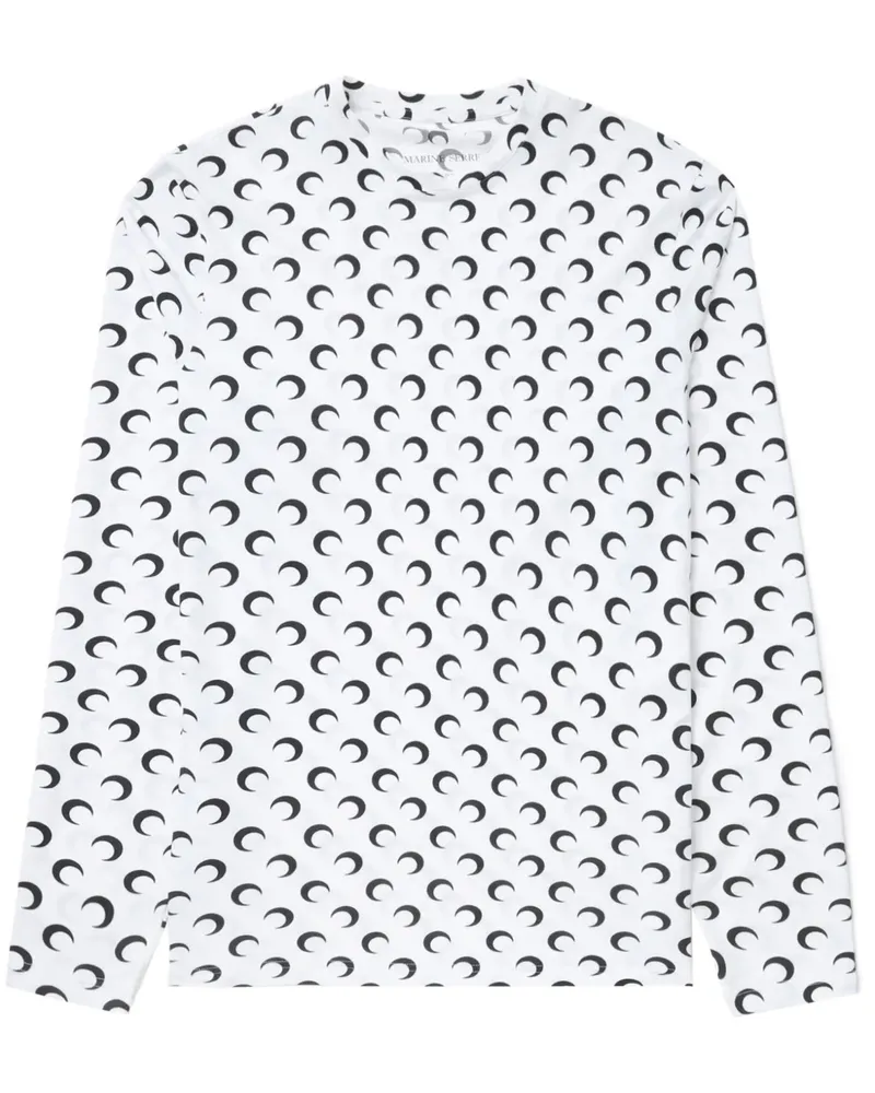 Marine Serre Regenerated Langarmshirt mit Mond-Print - Weiß Weiß
